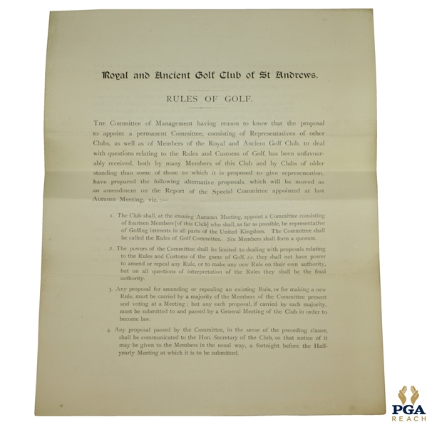 1897 Royal & Ancient St. Andrews Report by Rules Committee