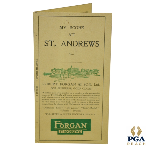 1920s Robert Forgan & Son St Andrews Scorecard w/ Stymie 
