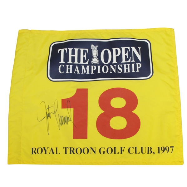 Justin Leonard Signed 1997 Open Championship at Royal Troon Flag JSA ALOA