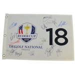 2018 Ryder Cup Flag Le Golf National Signed by Reed, D Johnson, Rahm & Rose Etc. JSA ALOA