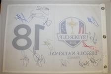 2018 Ryder Cup Flag Le Golf National Signed by Reed, D Johnson, Rahm & Rose Etc. JSA ALOA