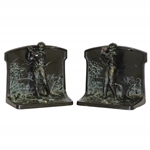 1923 Bronze Golfer Figure Bookends Set