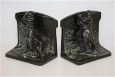 1923 Bronze Golfer Figure Bookends Set
