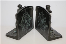 1923 Bronze Golfer Figure Bookends Set