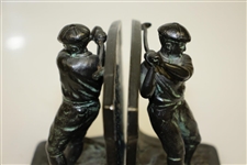 1923 Bronze Golfer Figure Bookends Set