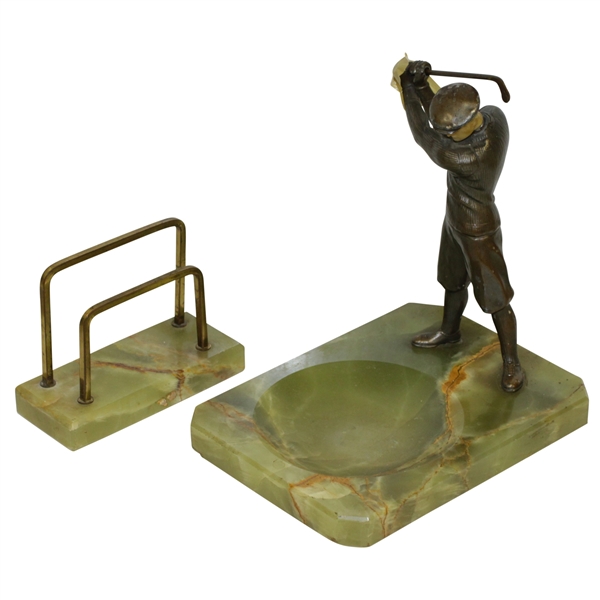 Marble Desk Set w/ Bronze Time Period Golfer 