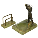 Marble Desk Set w/ Bronze Time Period Golfer 