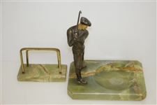 Marble Desk Set w/ Bronze Time Period Golfer 