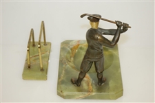 Marble Desk Set w/ Bronze Time Period Golfer 