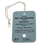 1953 Open Championship at Carnoustie Final Day Ticket Ben Hogan Winner - Excellent Condition