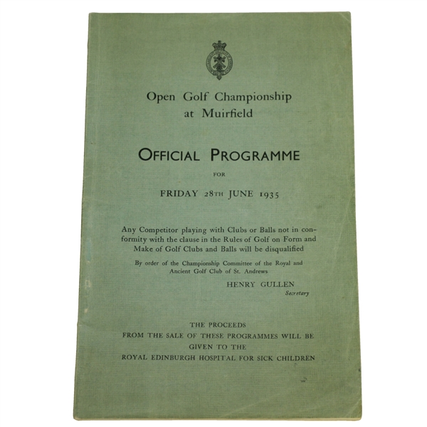 1935 Open Championship at Muirfield Official Programme - Alf Perry Winner