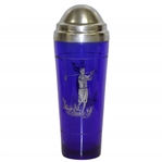 1920s Colbalt Blue Glass Cocktail Shaker w/ Silver Overlay Golfer 