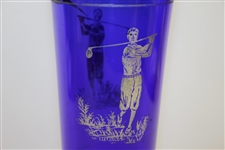 1920's Colbalt Blue Glass Cocktail Shaker w/ Silver Overlay Golfer 