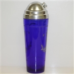 1920's Colbalt Blue Glass Cocktail Shaker w/ Silver Overlay Golfer 
