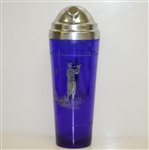 1920's Colbalt Blue Glass Cocktail Shaker w/ Silver Overlay Golfer 
