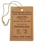 1927 PGA Championship at Cedar Crest CC 4th Day Ticket - Walter Hagen Win - Rare