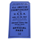 1937 U.S. Amateur Series Ticket Johnny Goodman Victory - Very Good Condition
