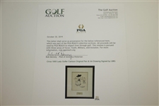 Circa 1900 Lady Golfer Cartoon Original Pen & Ink Drawing Signed by LMG