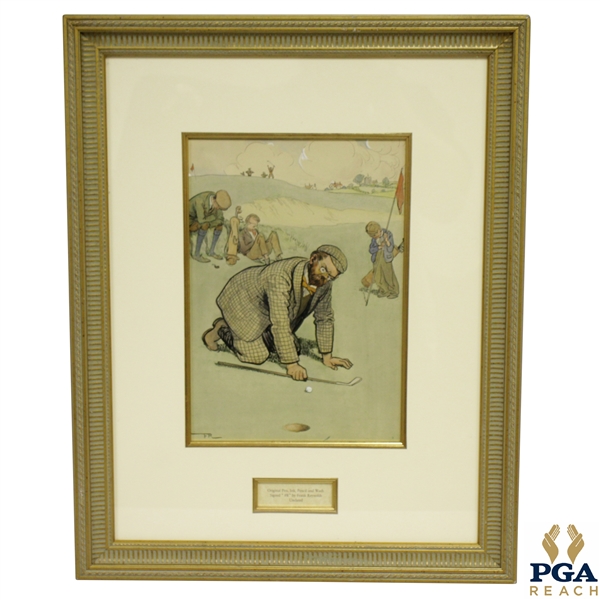 Original Pencil & Wash Golf Scene by Artist Frank Reynolds Framed & Matted
