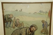 Original Pencil & Wash Golf Scene by Artist Frank Reynolds Framed & Matted