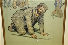 Original Pencil & Wash Golf Scene by Artist Frank Reynolds Framed & Matted