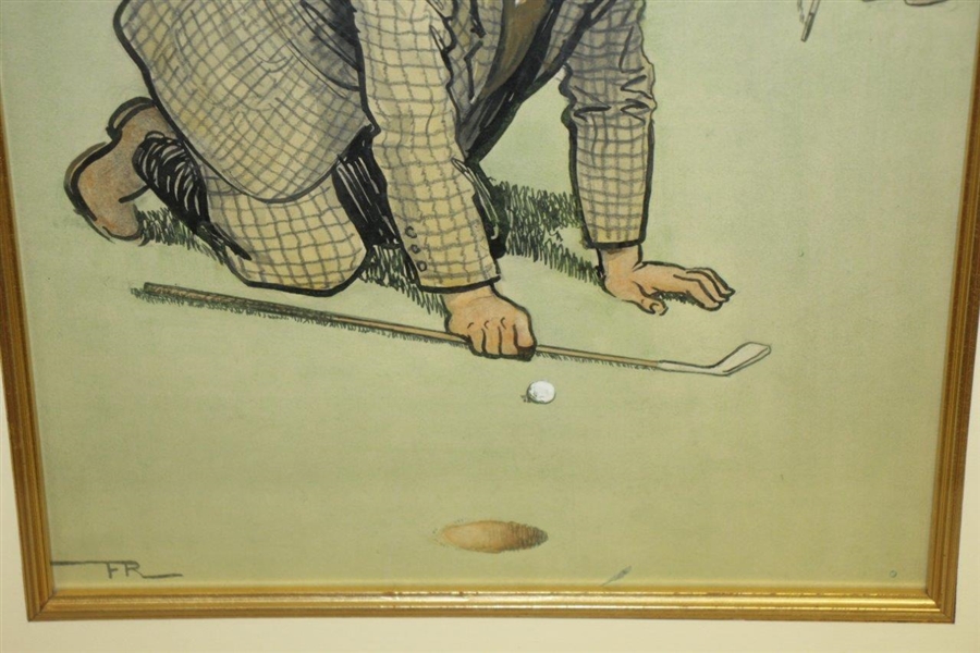 Original Pencil & Wash Golf Scene by Artist Frank Reynolds Framed & Matted