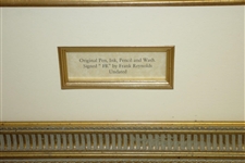 Original Pencil & Wash Golf Scene by Artist Frank Reynolds Framed & Matted