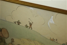 Original Pencil & Wash Golf Scene by Artist Frank Reynolds Framed & Matted