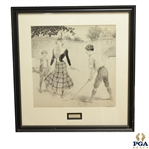 1900 Original Pen & Ink on Board of Golfing Couple w/ Caddie by Ehrhart