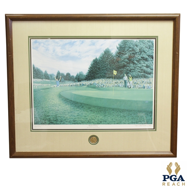 Bob Tway Signed Official 1986 PGA Championship Lithograph Sudden Victory by Daniel A Moore JSA ALOA