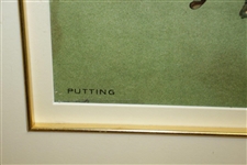 'Putting' Lithograph of Couple Playing Golf by the Sea w/ Caddies