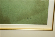 'Putting' Lithograph of Couple Playing Golf by the Sea w/ Caddies