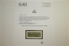 'Putting' Lithograph of Couple Playing Golf by the Sea w/ Caddies