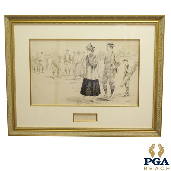 Original Pen and Ink on Board Signed (Samuel D.) Ehrhart Golf Illustration for Puck Magazine