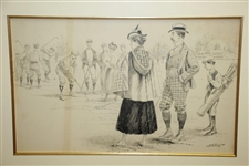 Original Pen and Ink on Board Signed (Samuel D.) Ehrhart Golf Illustration for Puck Magazine