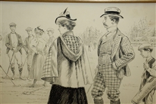 Original Pen and Ink on Board Signed (Samuel D.) Ehrhart Golf Illustration for Puck Magazine