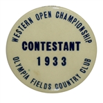 1933 Western Open at Olympia Fields CC Contestant Badge - MacDonald Smith Win