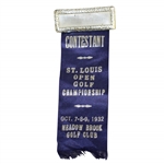 1932 St Louis Open at Meadow Brook Golf Club Contestant Ribbon - Walter Hagen Win