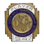 1947 US Open Championship at St. Louis CC Contestant Badge - Lew Worsham Winner