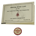 1934 US Open Championship at Merion Cricket Club Scorecard & Badge - Olin Dutra Winner