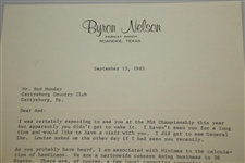 Byron Nelson Signed 1965 Personal Letter to Rod Munday w/ IKE & PGA Champ Mention JSA ALOA