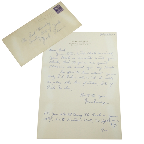 Gene Sarazen Signed 1950 Personal Letter to Rod Munday w/ Book Content JSA ALOA