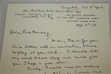 Henry Cotton Signed 1956 Personal Letter to Rod Munday w/ Appearance Fee Content JSA ALOA