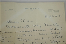 Horton Smith Signed 1953 Detroit GC Letter to Rod Munday w/ Ben Hogan Content JSA ALOA