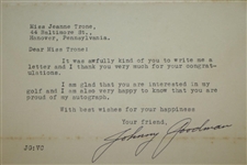 Johnny Goodman Signed 1933 Letter Written 9 Days After Amateur's US Open Win JSA ALOA