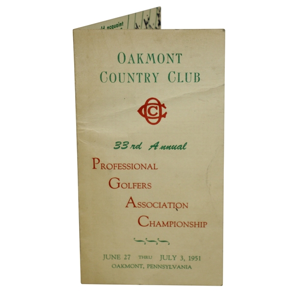 Bob Toski Signed 1951 PGA Championship at Oakmont CC Scorecard w/ Ghezzi JSA ALOA