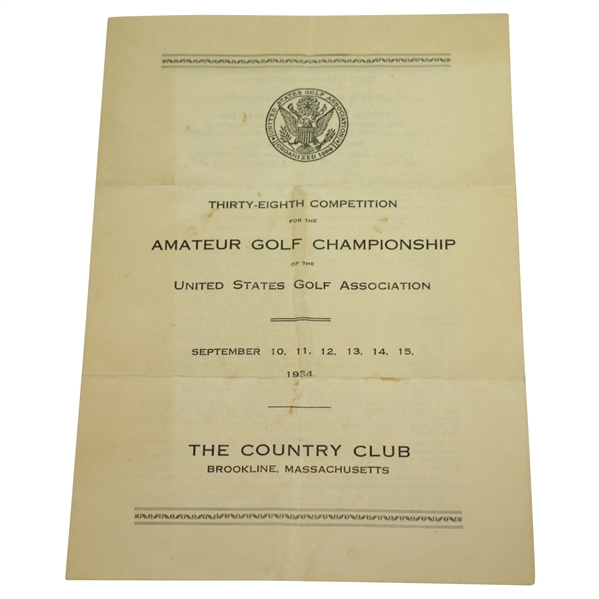 1934 US Amateur at The Country Club Brookline Itinerary - Lawson Little "Little Slam" Victory