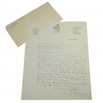 Paul Runyan Signed Augusta National Golf Club Letterhead Regarding Munday Dinner JSA ALOA
