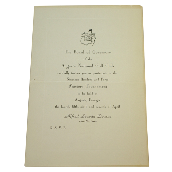 1940 Augusta National Golf Club Rod Munday Masters Player Tournament Invitation - 7th Year
