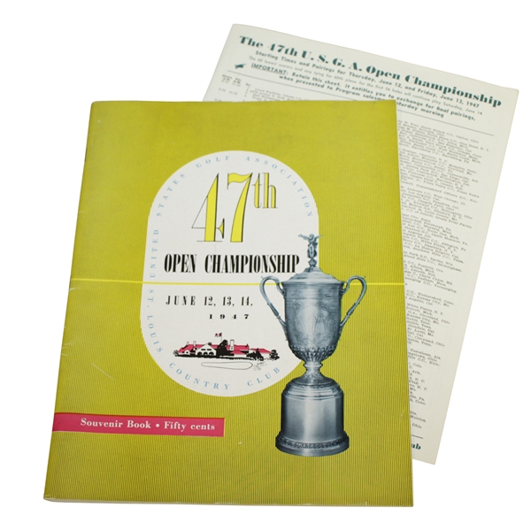 1947 US Open at St. Louis Country Club Program w/ Pairing Sheet - Lew Worsham Winner